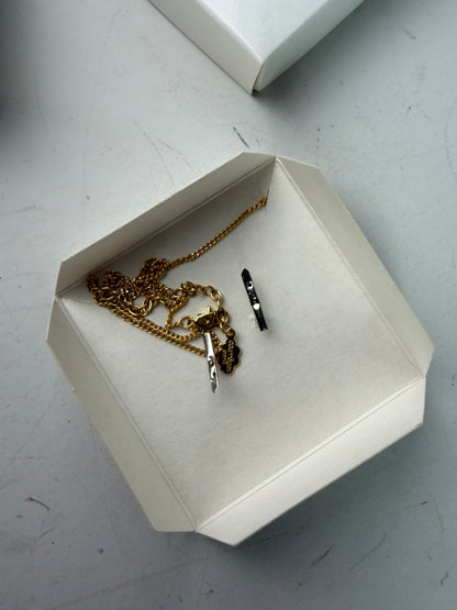 Vintage Courreges Crystal Accent Chain Necklace Gold New in Box