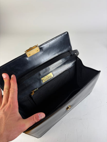 Vintage Givenchy G Logo Smooth Leather Bag Black Gold
