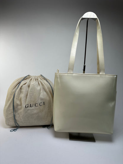 Vintage Gucci Structured Leather Tote Late 1990s Cream