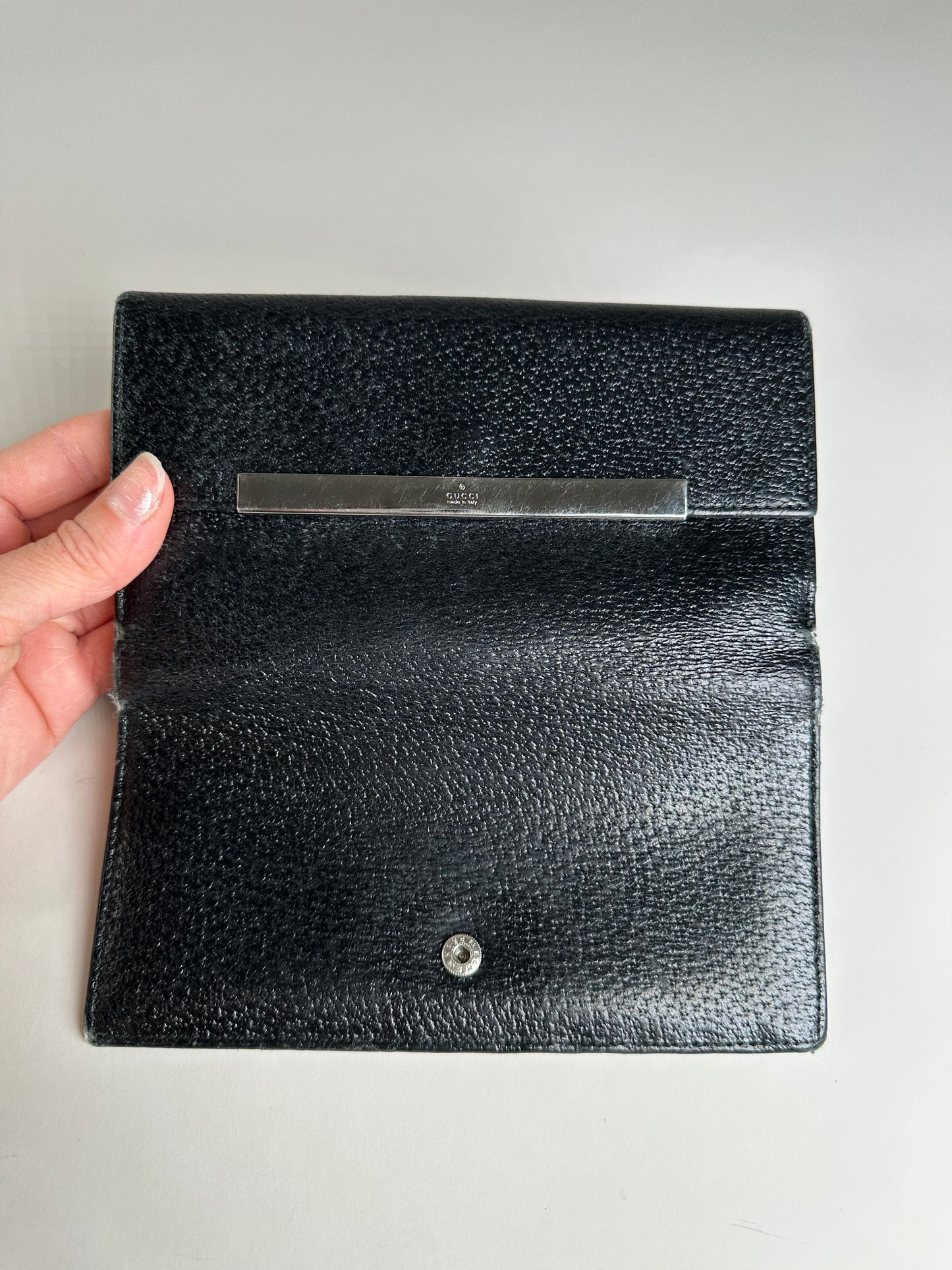 Vintage Gucci Textured Leather Wallet Black Silver