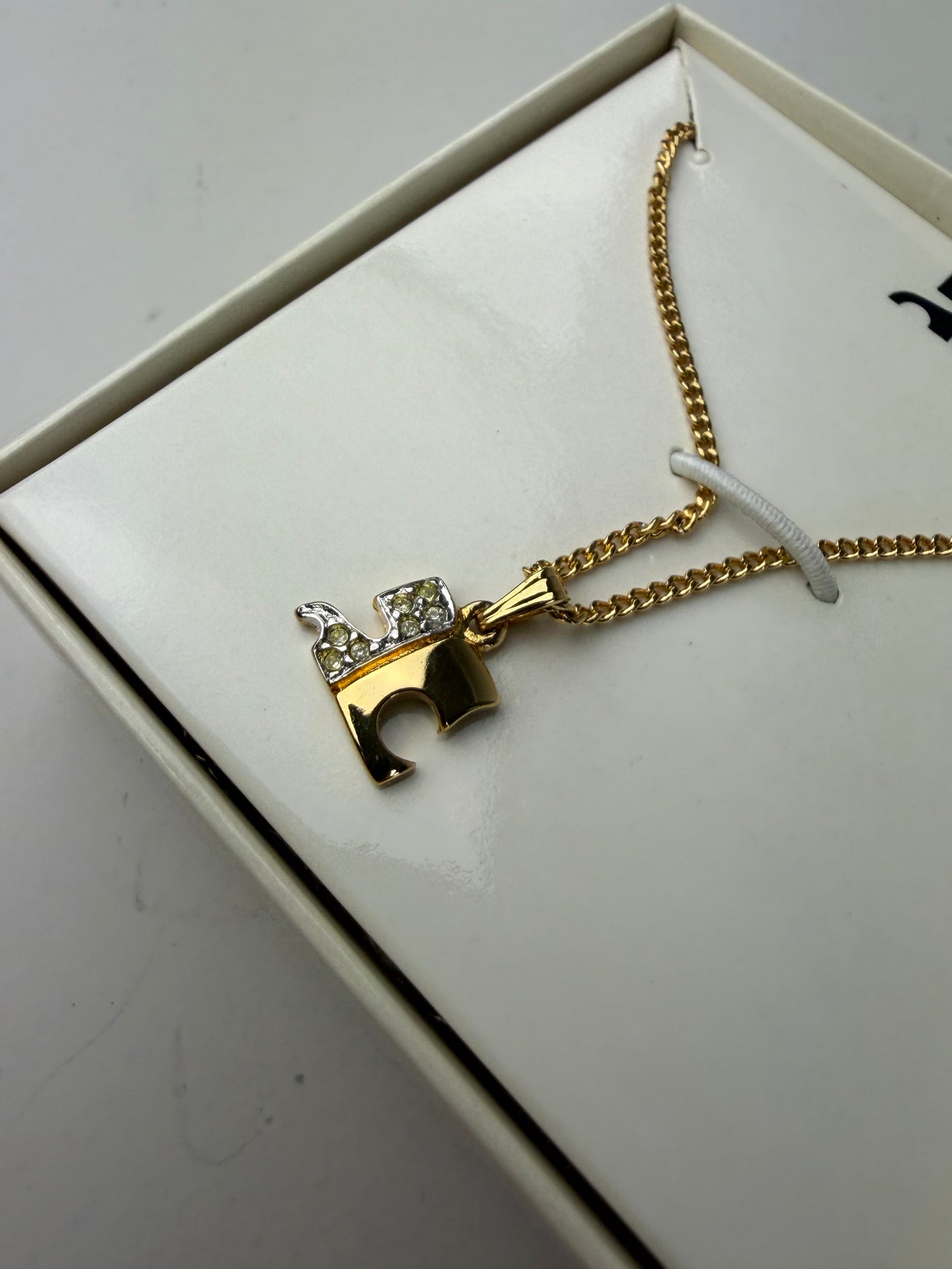 Vintage Courreges Crystal Accent Chain Necklace Gold New in Box