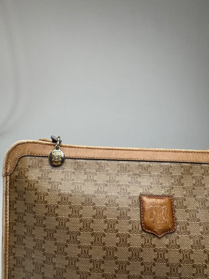 Vintage Celine Paris Leather monogram Clutch Brown beige