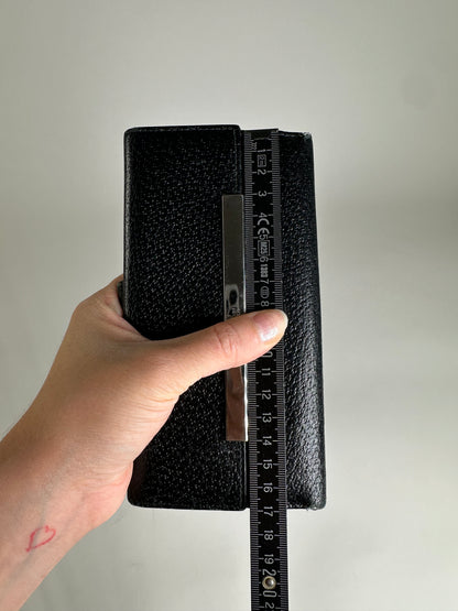 Vintage Gucci Textured Leather Wallet Black Silver