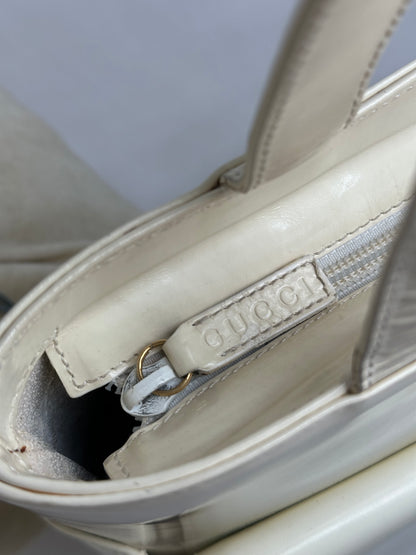 Vintage Gucci Structured Leather Tote Late 1990s Cream
