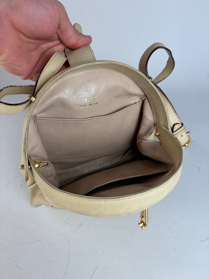 Vintage Celine Leather Shoulder Bag Cream Gold-Tone Turn-Lock