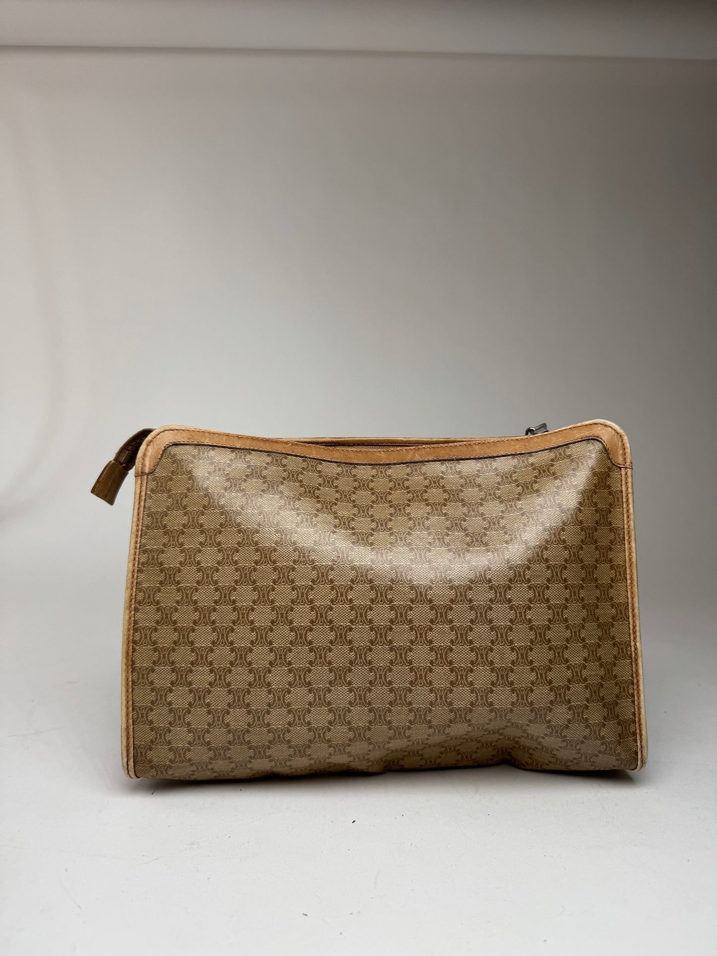 Vintage Celine Paris Leather monogram Clutch Brown beige