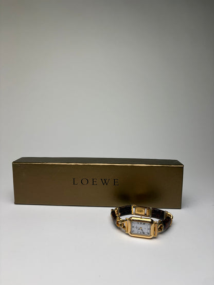 Vintage Loewe Gold-Tone Quartz Watch Brown Leather Late 1990s