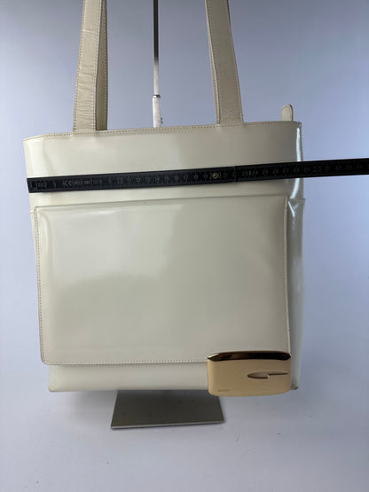 Vintage Gucci Structured Leather Tote Late 1990s Cream