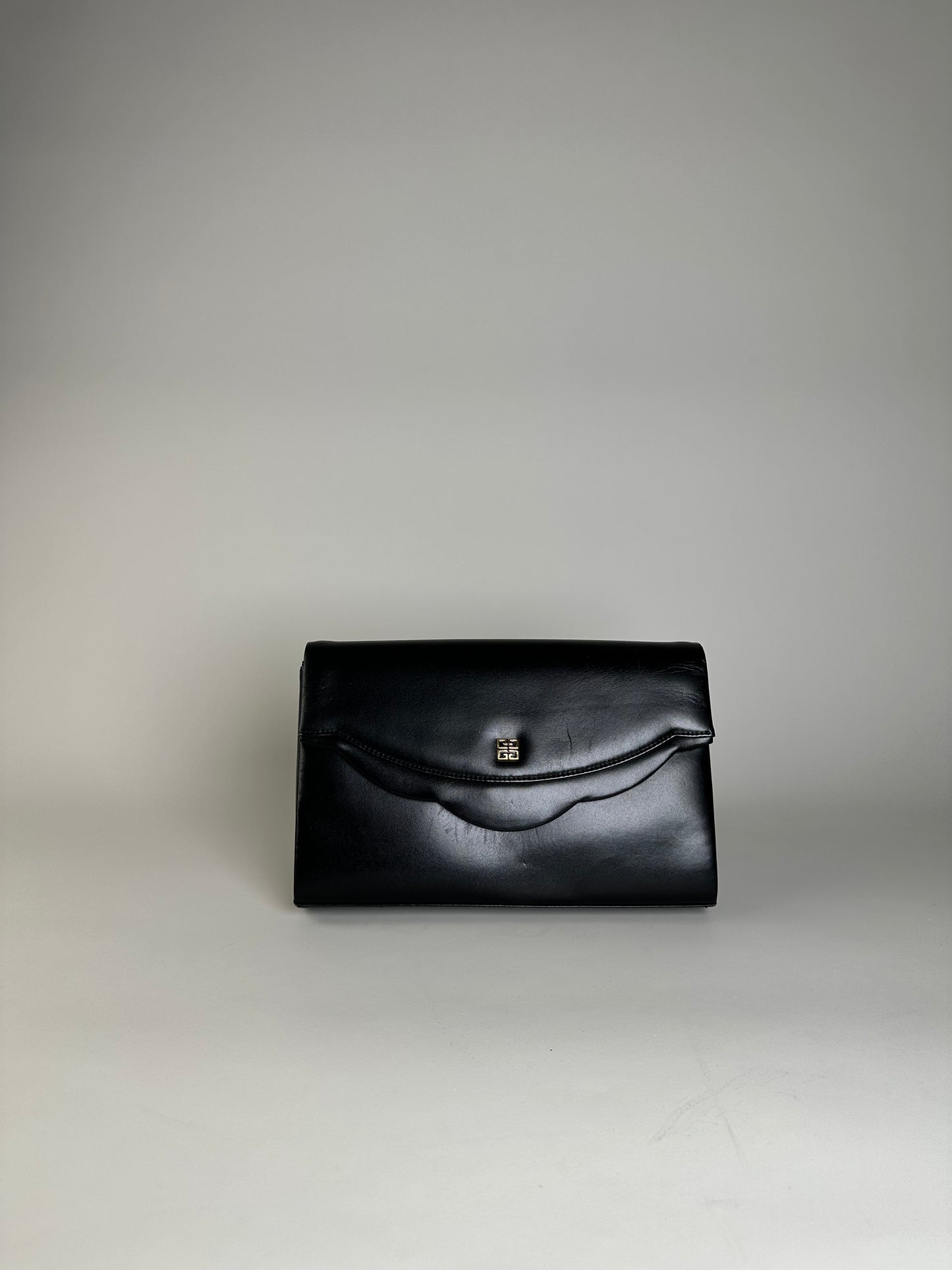 Vintage Givenchy Leather Clutch Bag Black Gold Push-Lock