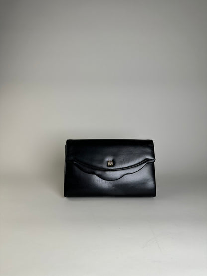 Vintage Givenchy Leather Clutch Bag Black Gold Push-Lock