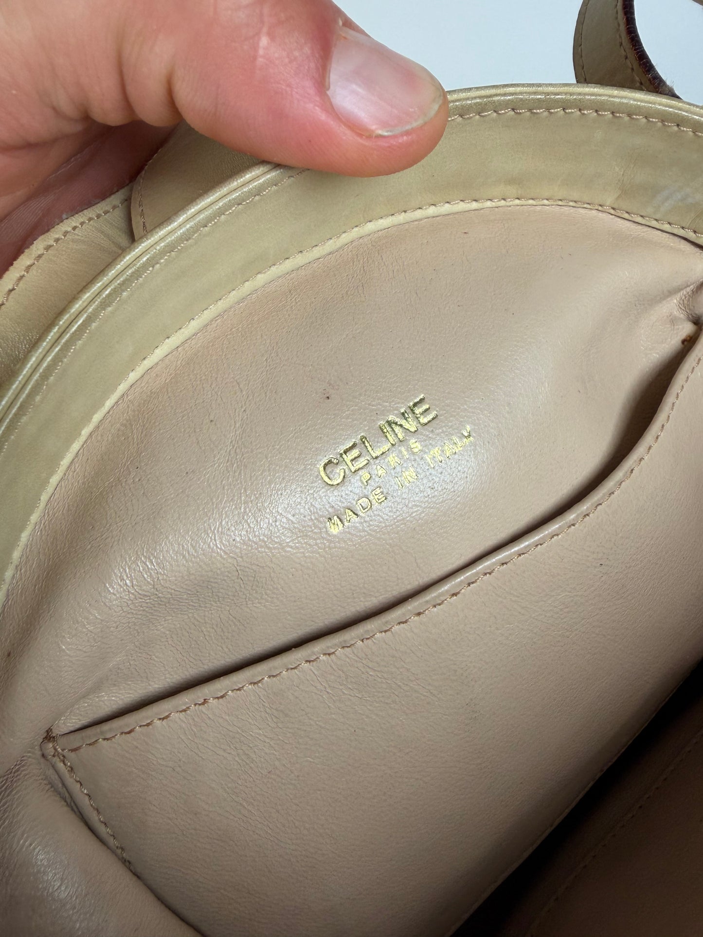 Vintage Celine Leather Shoulder Bag Cream Gold-Tone Turn-Lock