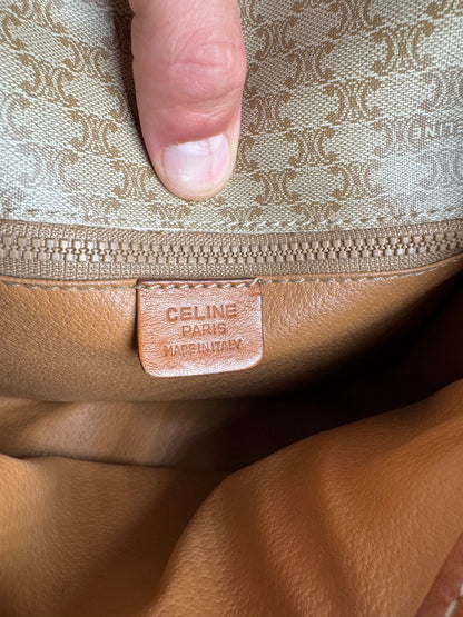 Sac bandoulière vintage Céline Triomphe Monogram beige vert marron