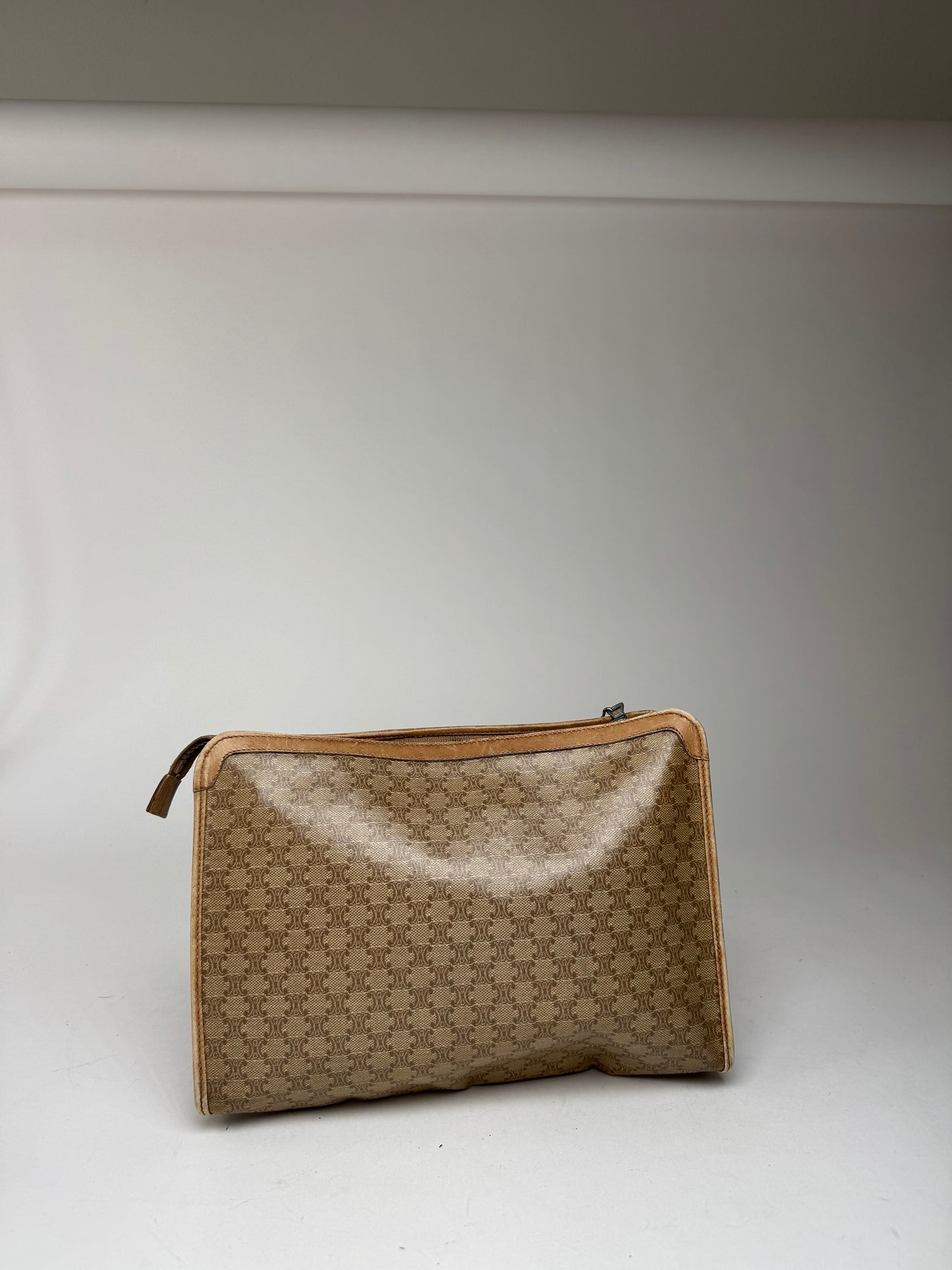 Vintage Celine Paris Leather monogram Clutch Brown beige