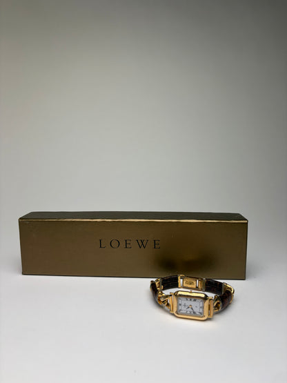 Vintage Loewe Gold-Tone Quartz Watch Brown Leather Late 1990s
