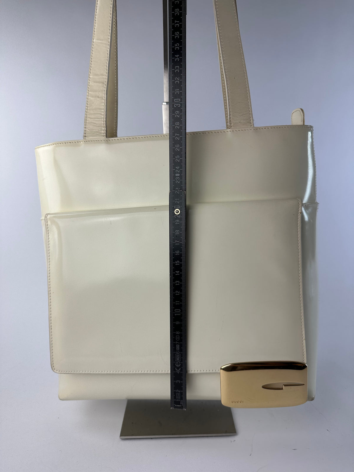 Vintage Gucci Structured Leather Tote Late 1990s Cream