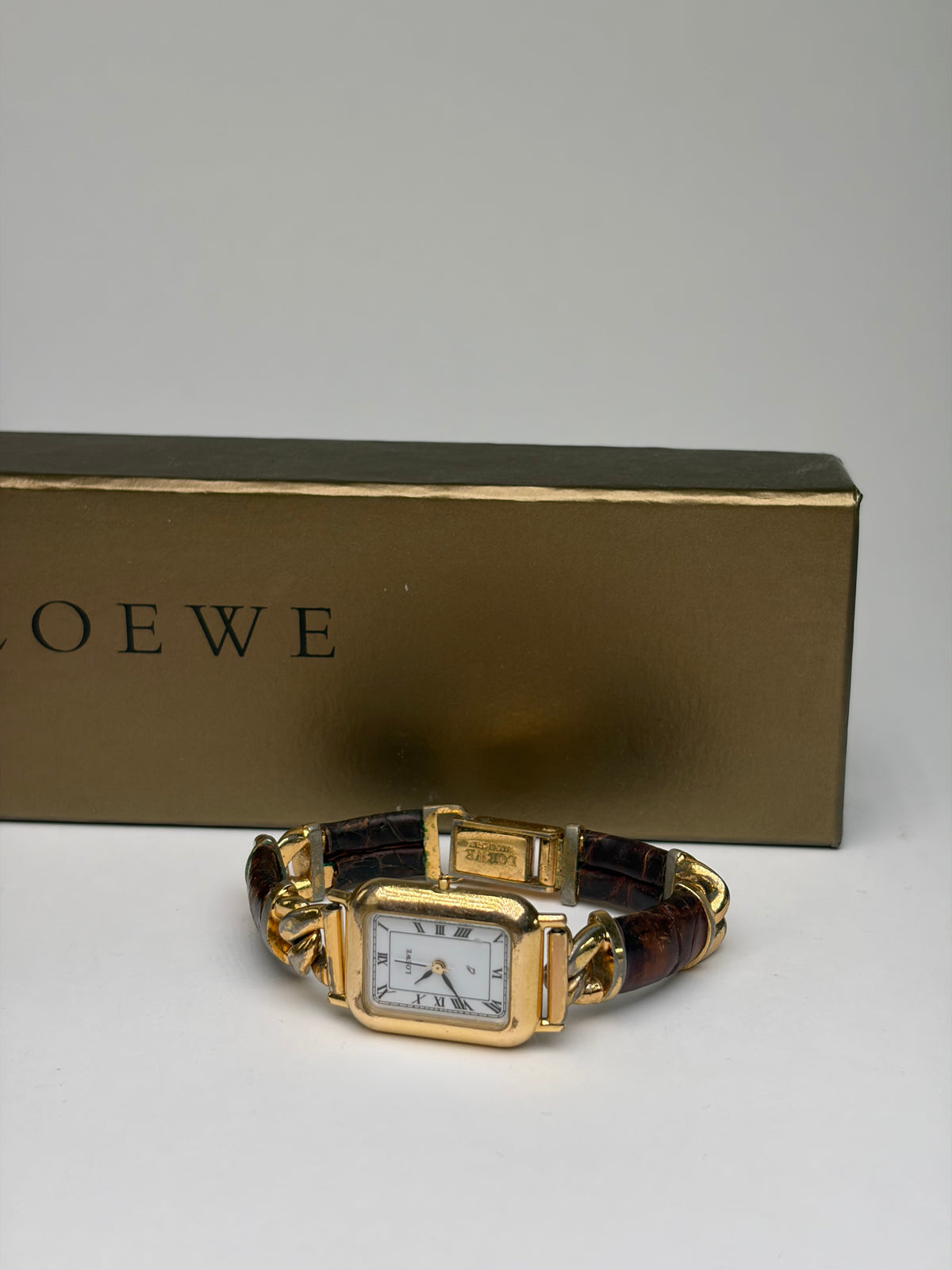 Vintage Loewe Gold-Tone Quartz Watch Brown Leather Late 1990s