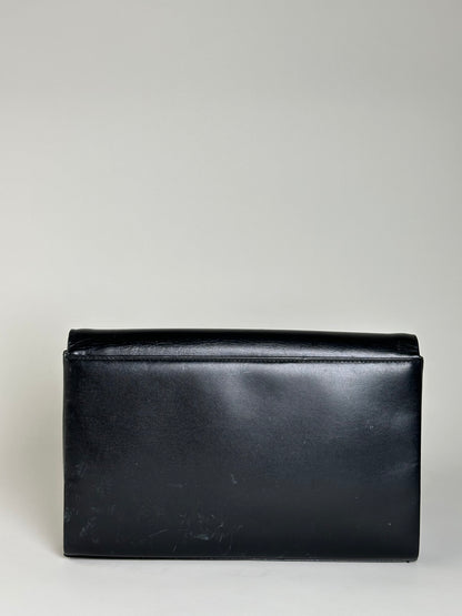 Vintage Givenchy Leather Clutch Bag Black Gold Push-Lock