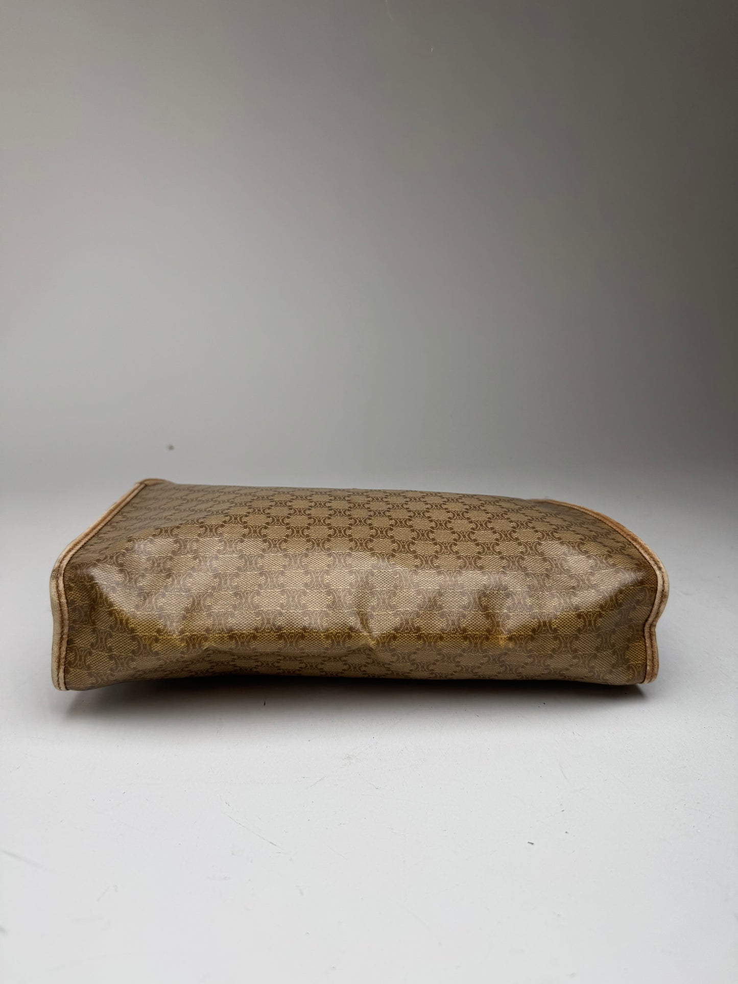 Vintage Celine Paris Leather monogram Clutch Brown beige