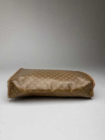 Vintage Celine Paris Leather monogram Clutch Brown beige