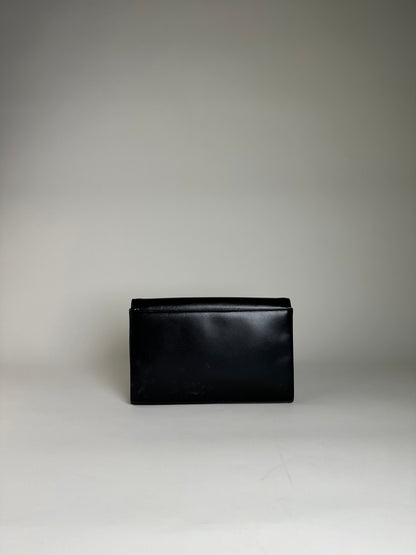 Vintage Givenchy Leather Clutch Bag Black Gold Push-Lock