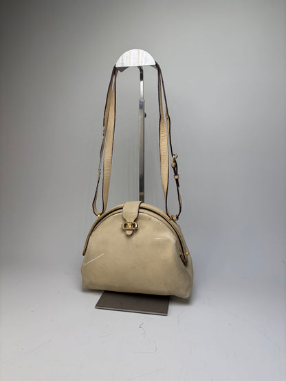 Vintage Celine Leather Shoulder Bag Cream Gold-Tone Turn-Lock