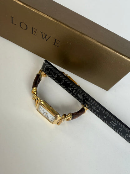 Vintage Loewe Gold-Tone Quartz Watch Brown Leather Late 1990s