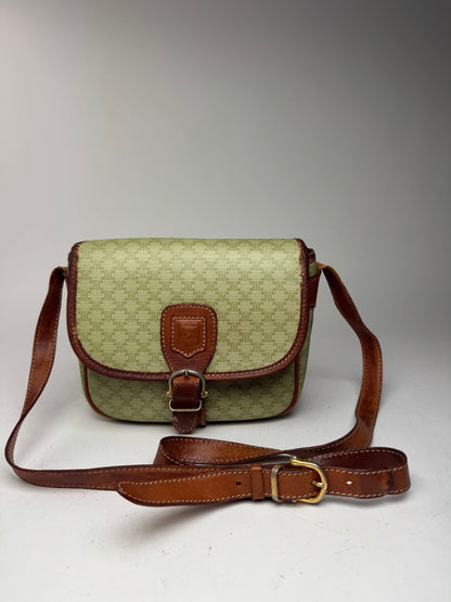 Sac bandoulière vintage Céline Triomphe Monogram beige vert marron