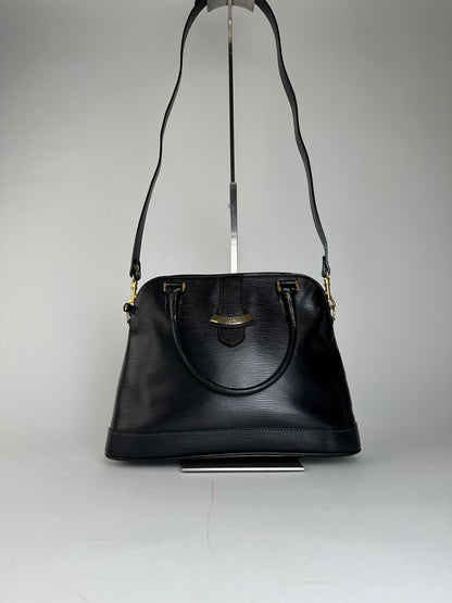 Vintage Courreges 2Way Riffeled Leather Handbag Black