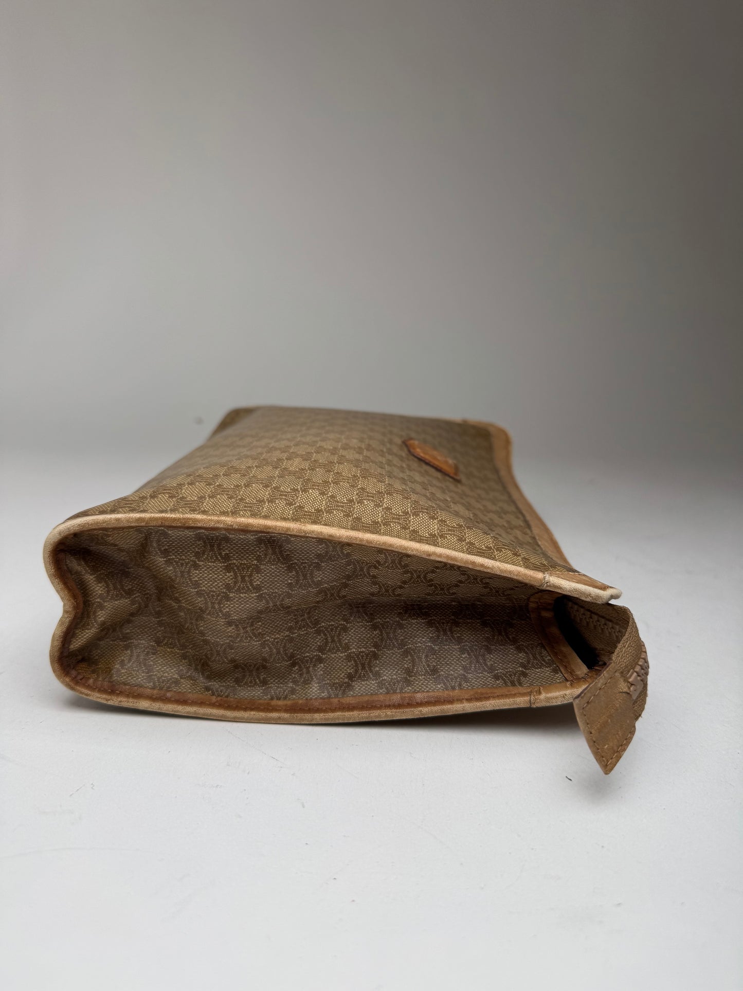 Vintage Celine Paris Leather monogram Clutch Brown beige