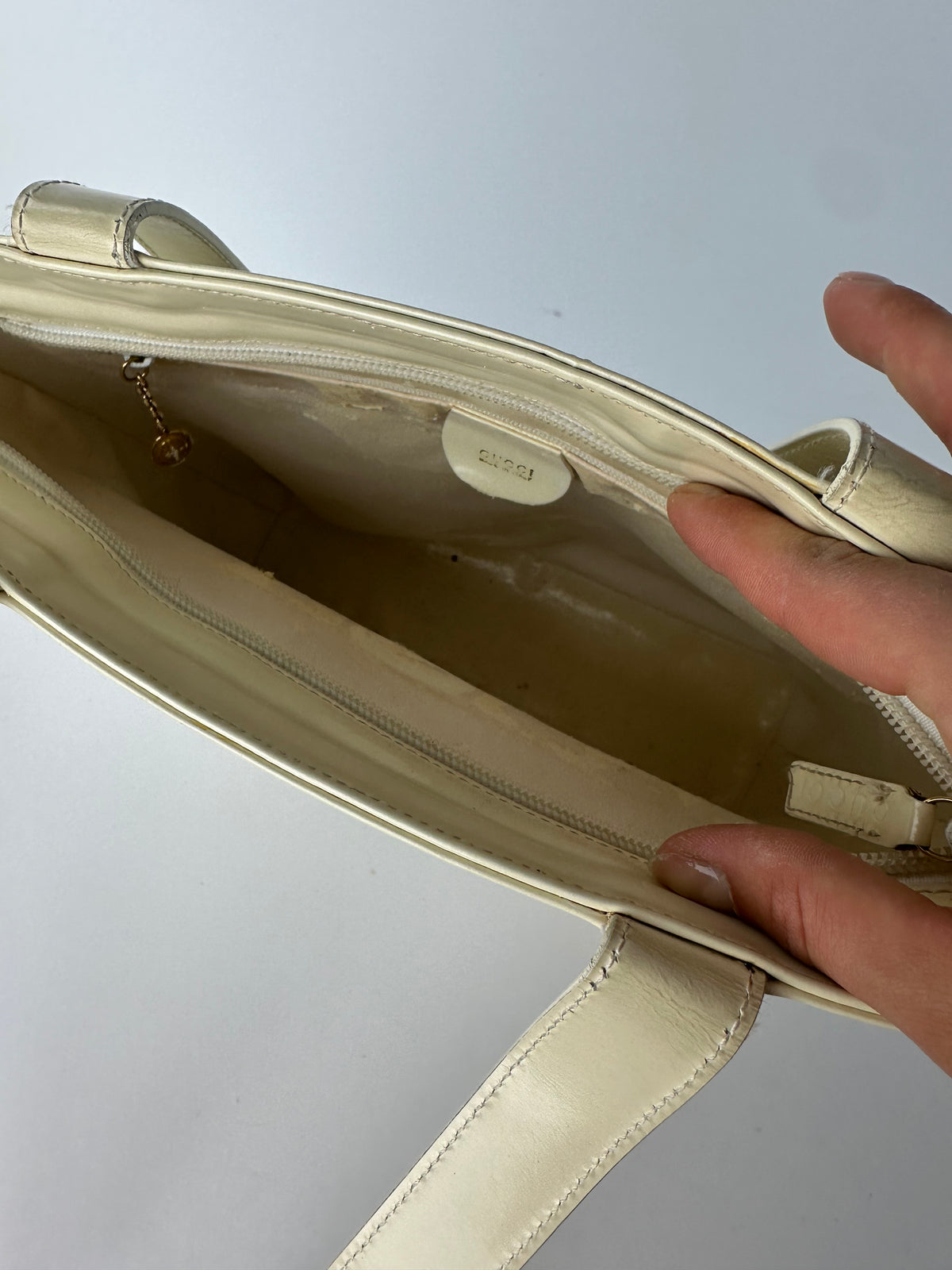 Vintage Gucci Structured Leather Tote Late 1990s Cream