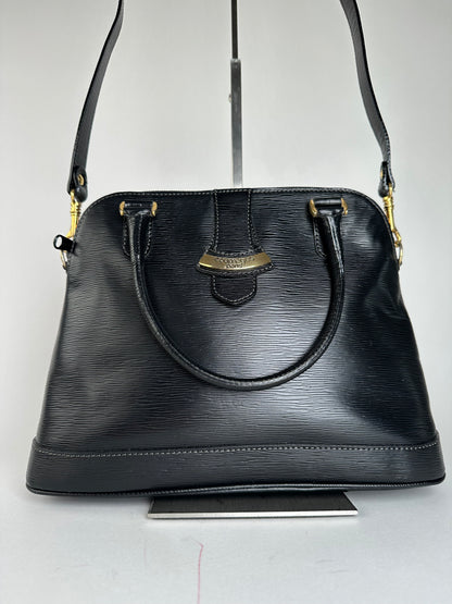Vintage Courreges 2Way Riffeled Leather Handbag Black