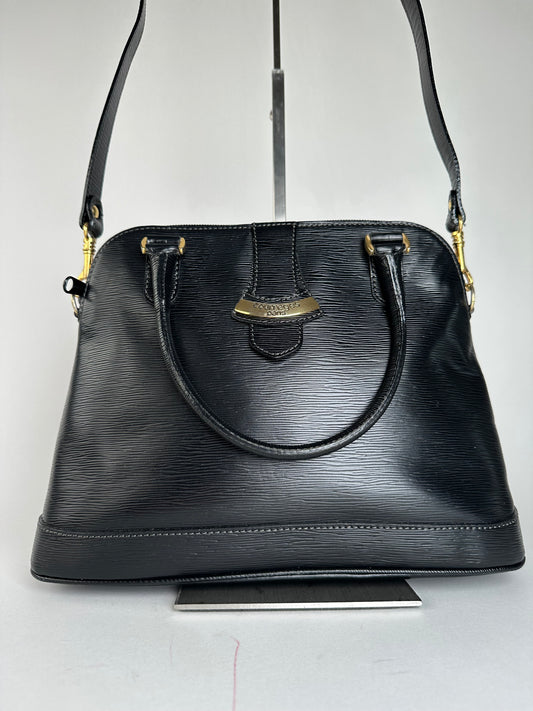 Vintage Courreges 2Way Riffeled Leather Handbag Black