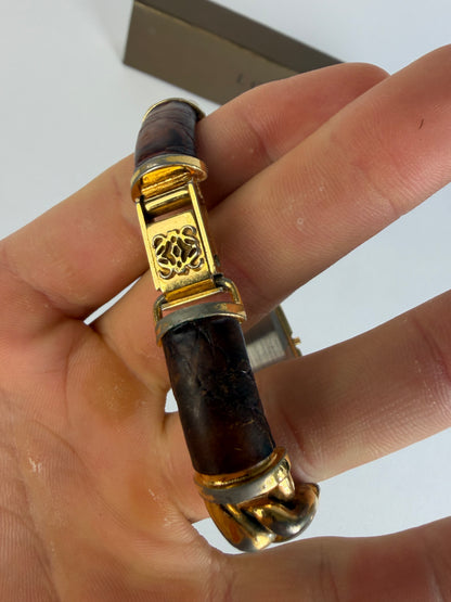 Vintage Loewe Gold-Tone Quartz Watch Brown Leather Late 1990s