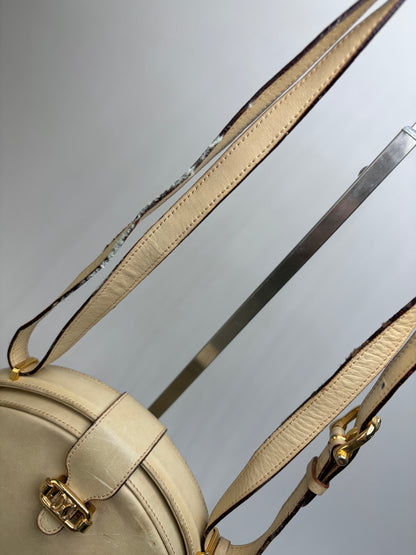 Vintage Celine Leather Shoulder Bag Cream Gold-Tone Turn-Lock