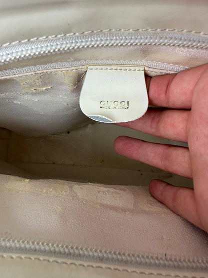 Vintage Gucci Structured Leather Tote Late 1990s Cream