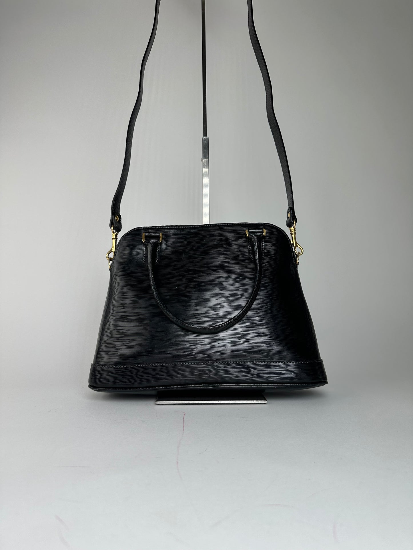 Vintage Courreges 2Way Riffeled Leather Handbag Black