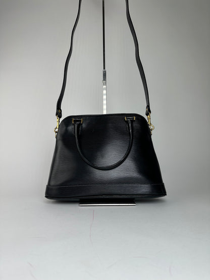 Vintage Courreges 2Way Riffeled Leather Handbag Black