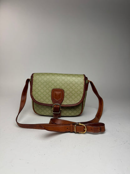 Sac bandoulière vintage Céline Triomphe Monogram beige vert marron