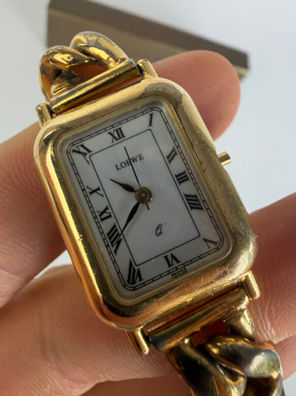 Vintage Loewe Gold-Tone Quartz Watch Brown Leather Late 1990s
