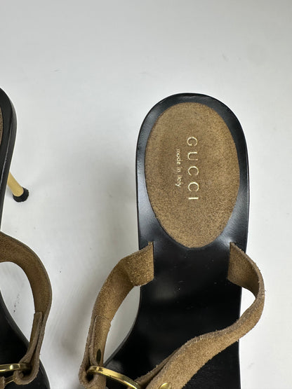 Vintage Gucci Suede Leather Stiletto Heels Brown Black EU37.5