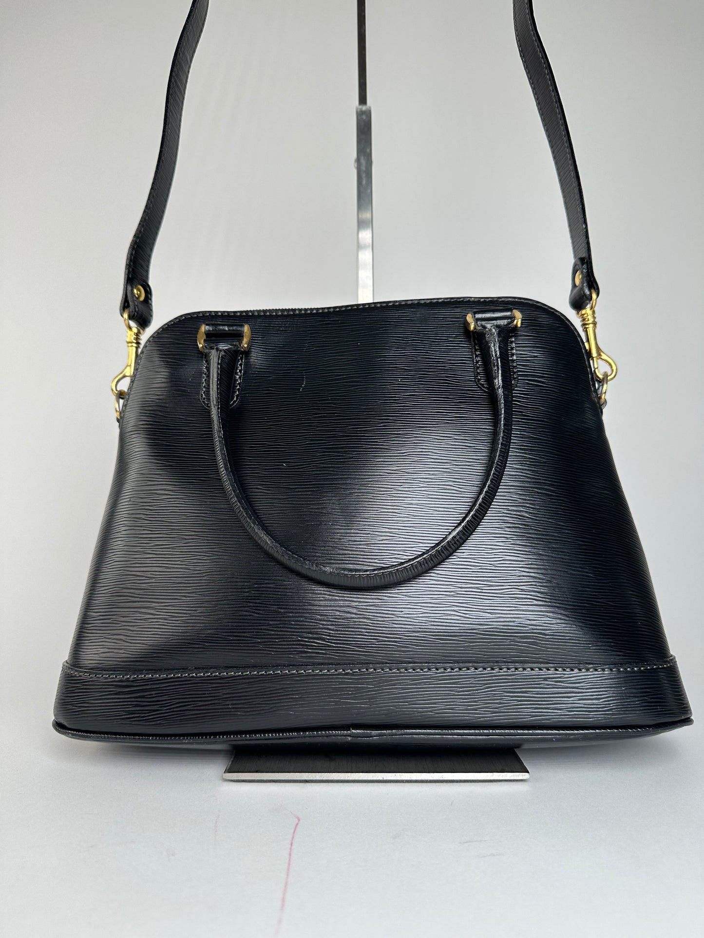 Vintage Courreges 2Way Riffeled Leather Handbag Black