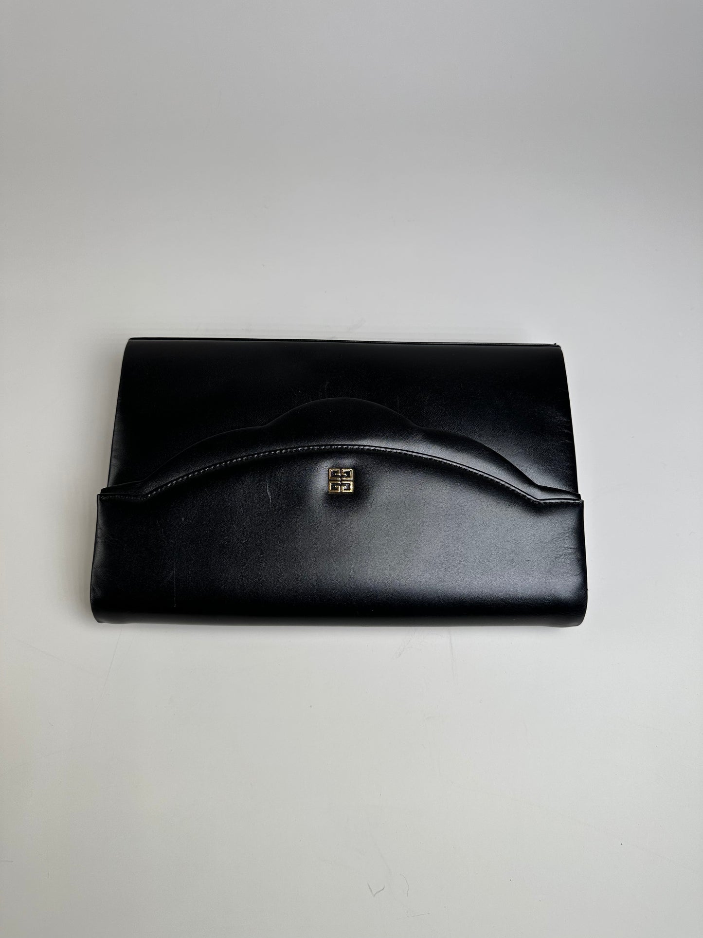 Vintage Givenchy Leather Clutch Bag Black Gold Push-Lock