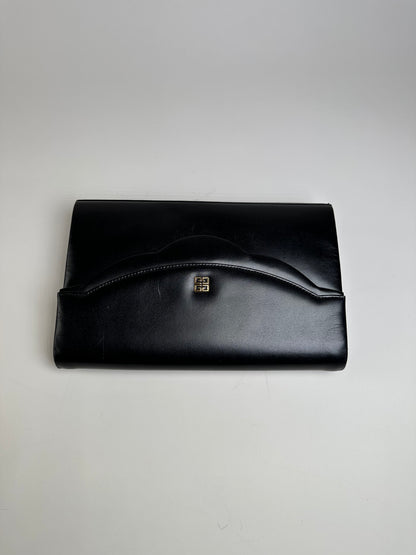 Vintage Givenchy Leather Clutch Bag Black Gold Push-Lock