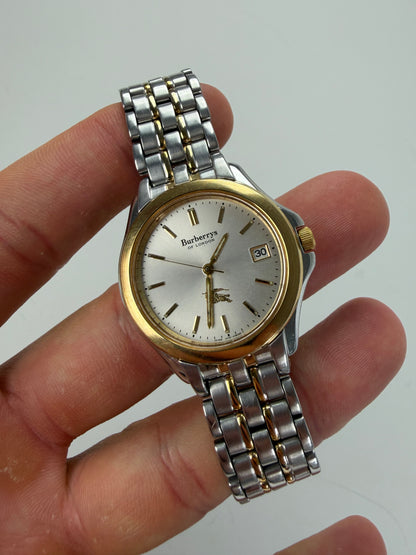 Vintage Burberry Two-Tone Bracelet Watch Silver Gold