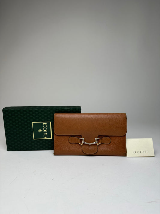 Vintage Gucci Horsebit Leather Long Wallet Brown
