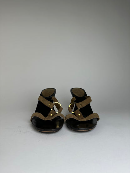 Vintage Gucci Suede Leather Stiletto Heels Brown Black EU37.5
