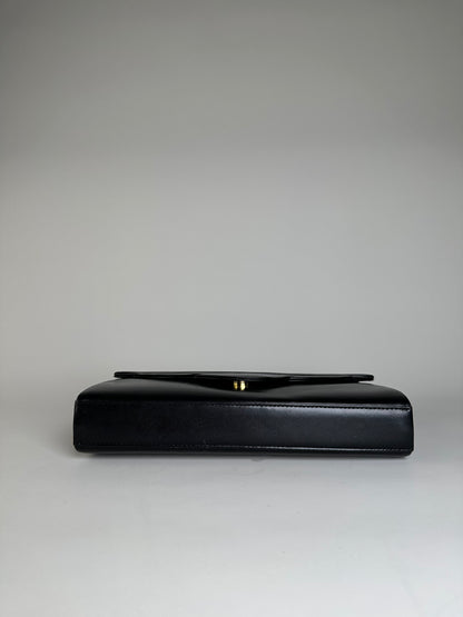 Vintage Givenchy Leather Clutch Bag Black Gold Push-Lock