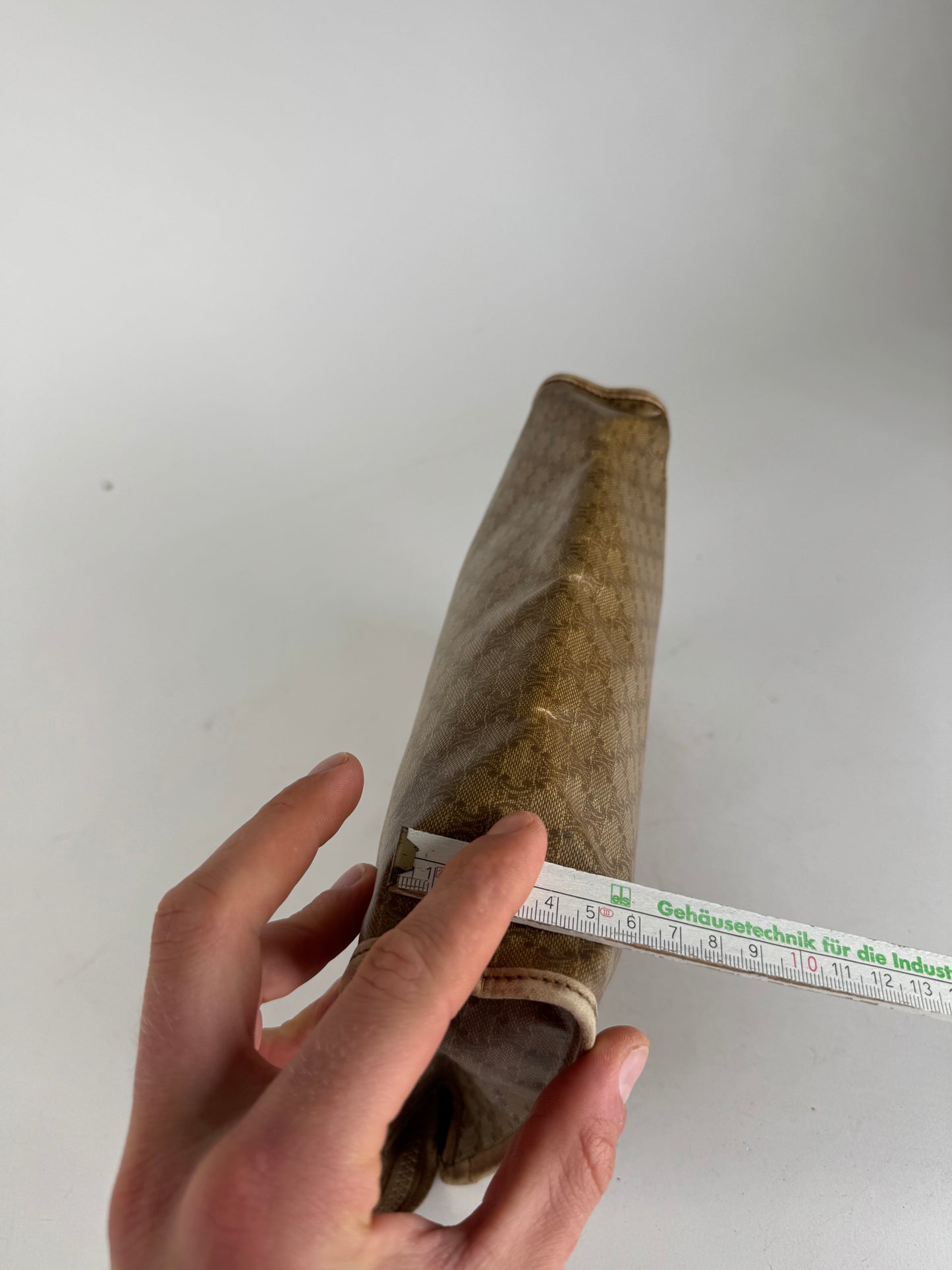 Vintage Celine Paris Leather monogram Clutch Brown beige