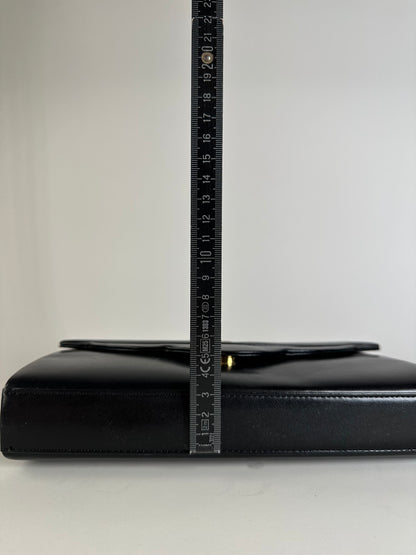Vintage Givenchy Leather Clutch Bag Black Gold Push-Lock