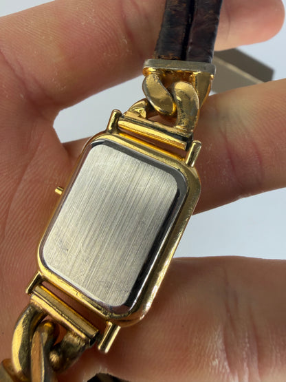 Vintage Loewe Gold-Tone Quartz Watch Brown Leather Late 1990s